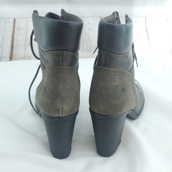 Timberland Womens Brown Leather Olive Suede Accent Block Heel Booties Si… - Picture 4 of 11